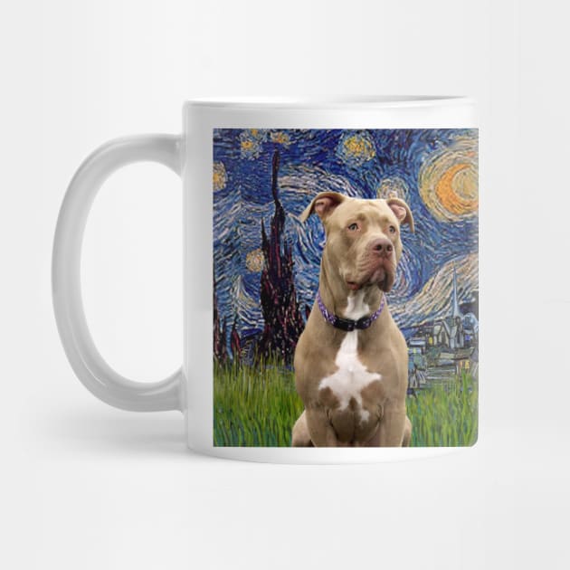 Pit Bull in Adaptation of Starry Night by Van Gogh by Dogs Galore and More